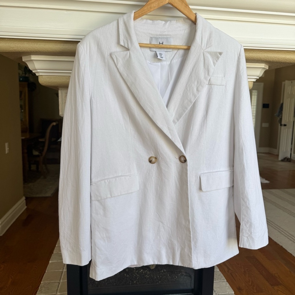 Halston White Linen‎ Oversized Blazer Minimalist Quiet Luxury Size M